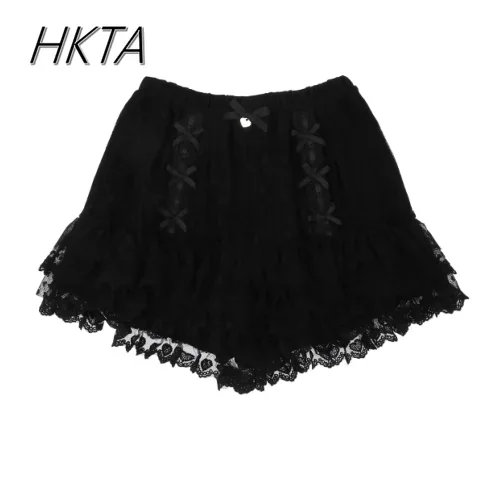 Japanese Style Sweet and Cute Shorts Women Female Lace Bow Small Heart Elastic Waist Leggings Shorts Lolita Lace Shorts Lolita