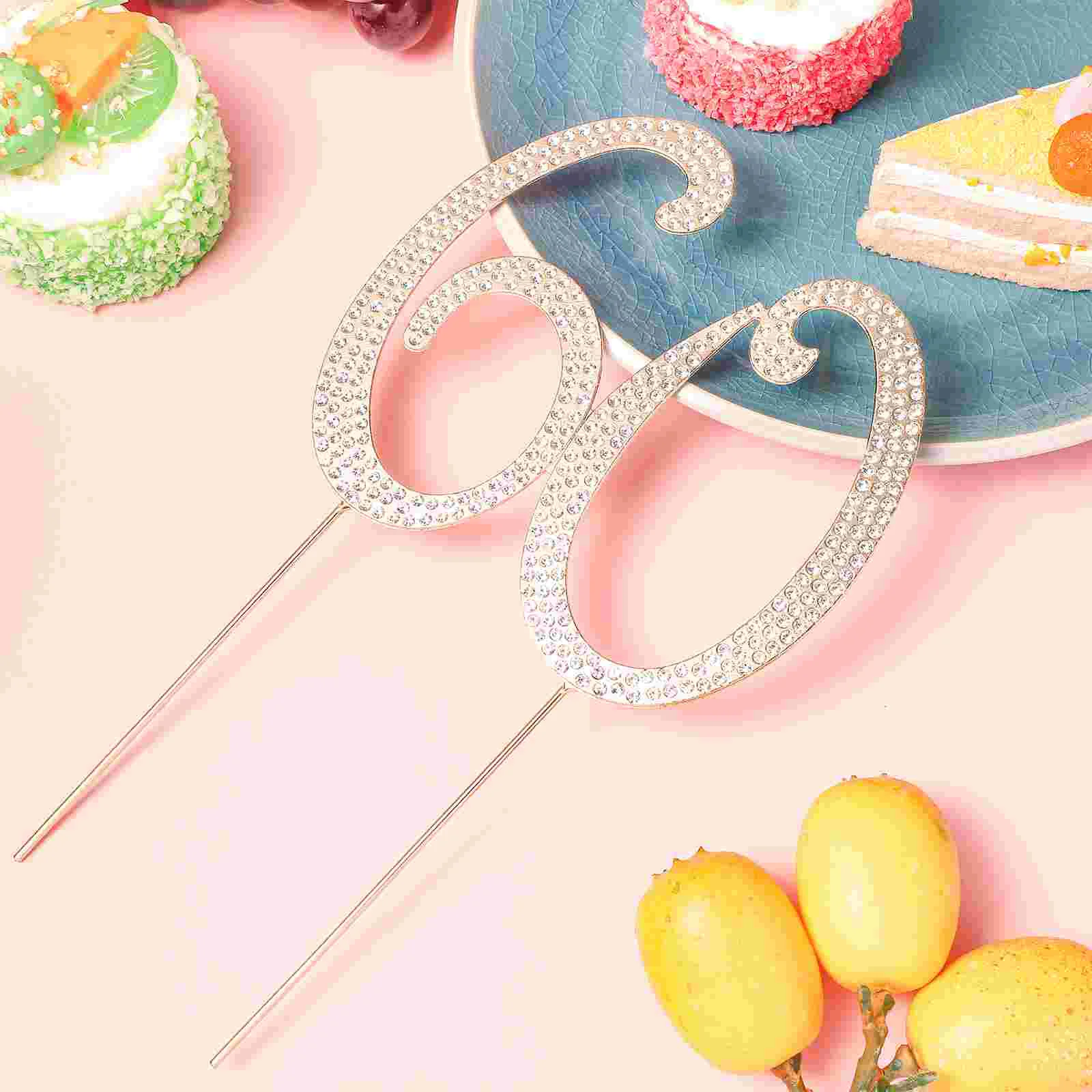 60 Cake Topper Cupcake Toppers Rhinestone Decorative Anniversary Picks Insert Number Cakes