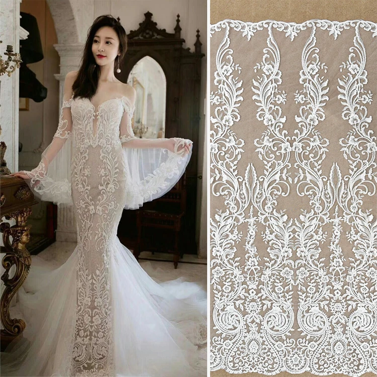 

High Quality European High-end Sequin Embroidery Lace Mesh Wedding Dress Fabric Accessories Can DIY Clothing Decorative Fabrics