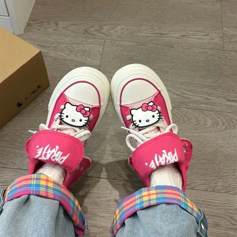 

Sanrio Dopamine Hello Kitty Girls Canvas Shoes Student Casual Platform Sneakers Versatile Kawaii High Top Y2k Shoes 2024 New