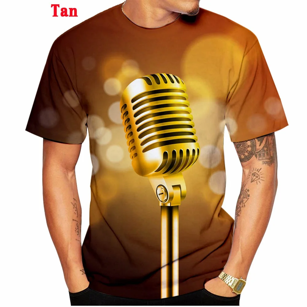 Hot Sale Harajuku Fashion 3d T-shirt Hip Hop Music Men Casual T Shirt Printed Metal Microphone Dj T-shirt