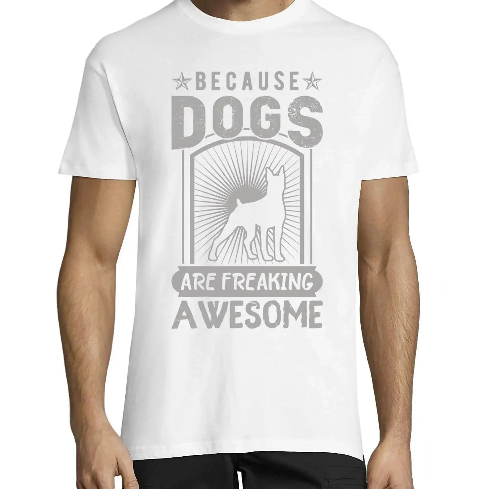 Because Dogs are Freaking Awesome T shirt à col rond en coton pour homme Blanc vintage Washed Stretched Casual streetwear