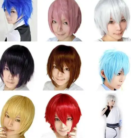 Anime 30cm Short Wig Black white purple blue red yellow high temperature fiber Synthetic Wigs Costume Party Cosplay Wig