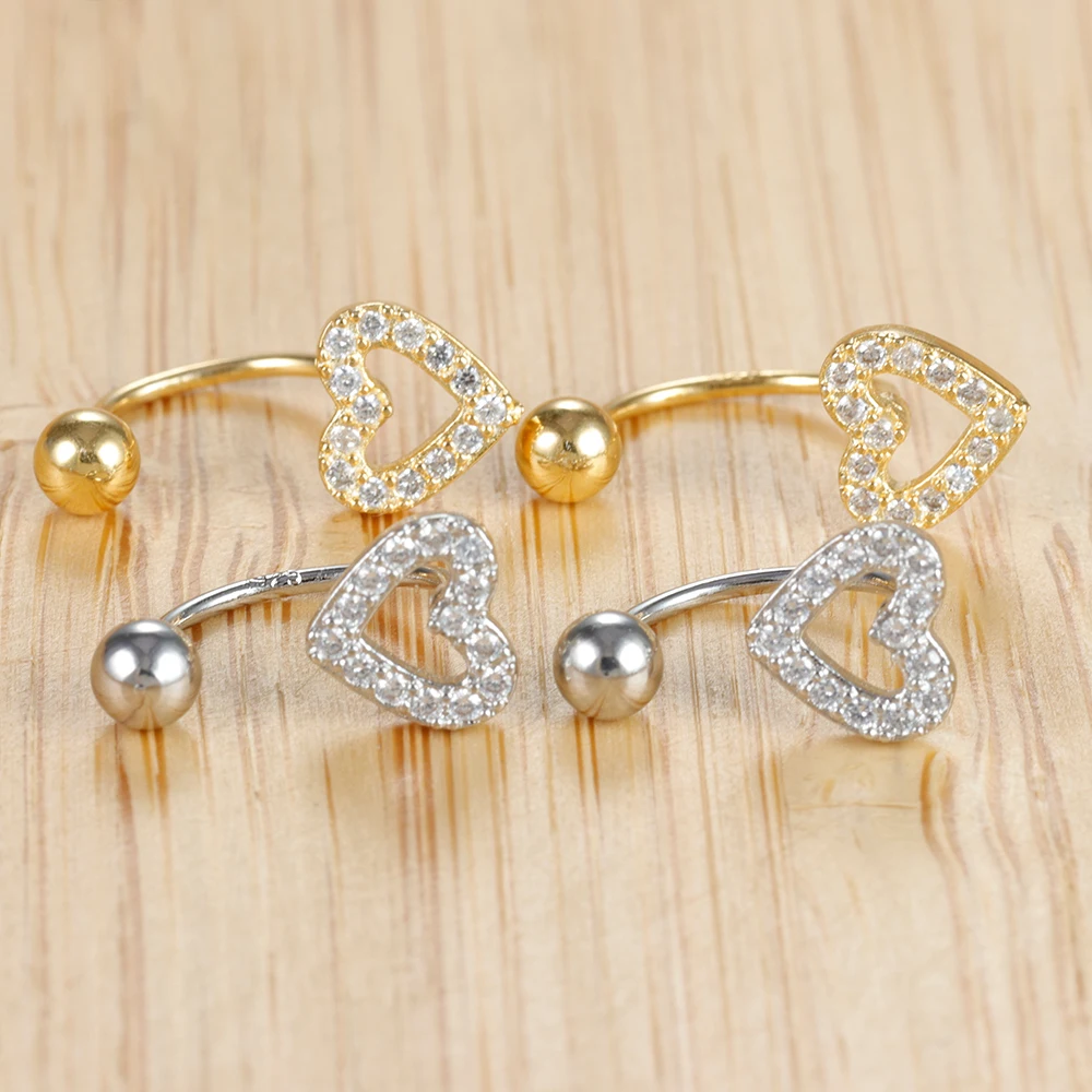 2PCS Fashion Stainless Steel U-shape Earring for Women Mini Crystal Unusual Hollow Heart Stud Earring Cartilage Piercing Jewelry