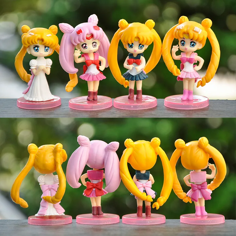 4pcs/set Sailor Moon Cartoon Anime Figure Kawaii Ornament Mini Model Kids Birthday Cake Decoration Gift Children's Hobby Toy