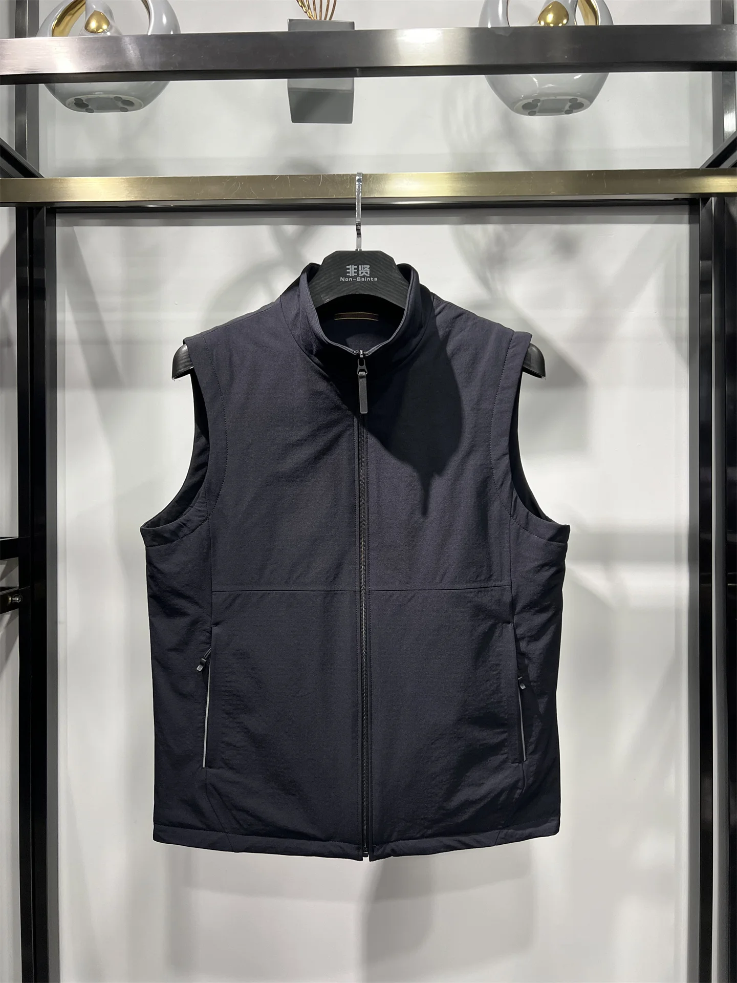 

Non-Saints Men's down Vest ort Zipper Busin Casual Lightweight Warm Quilted Jaet Nylon Polyester Fabric Stand Collar