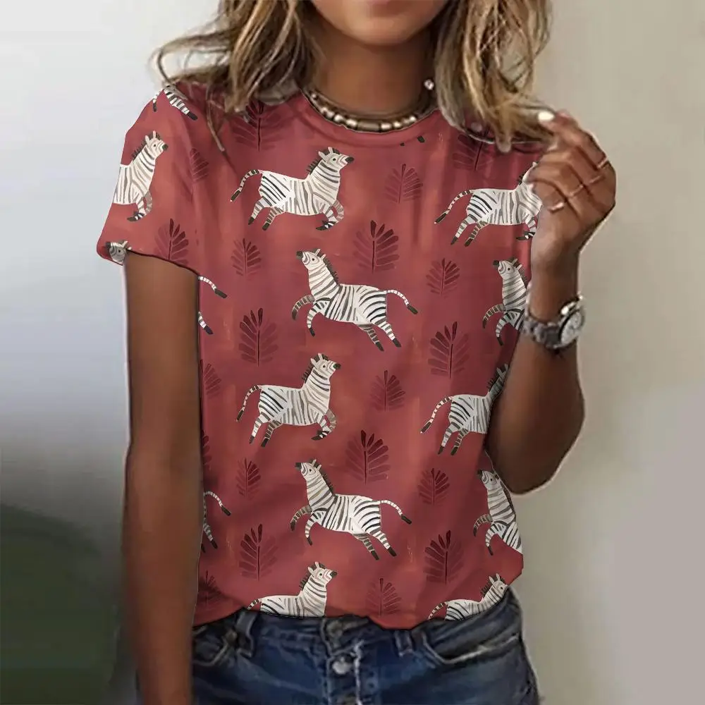 Summer Women T-Shirts Short Sleeved West Cowboy Horse Print T Shirts Fashion Women\'s T-Shirts Oversized Y2k Top Female Clothing