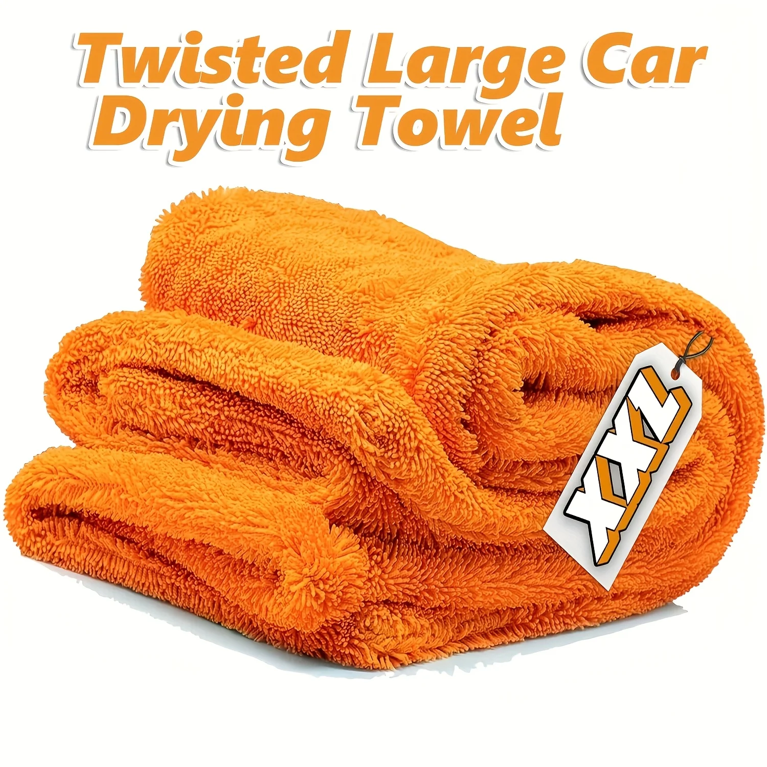 XXL Large Car Cleaning Towel - Super Absorbent Durable Velvet Microfiber Fabric, Suitable for Vehicle Detailing, Bright Orange
