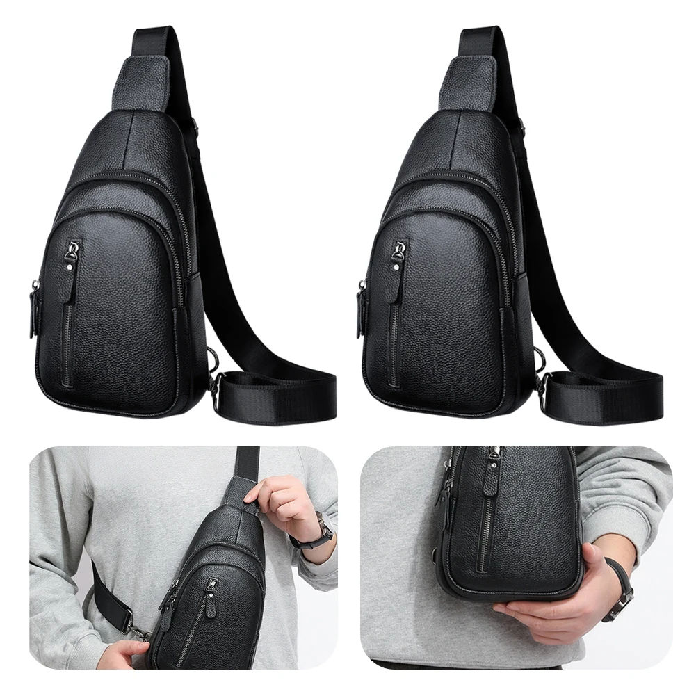 

Leather Sling Bag for Men with Adjustable Shoulder Strap Cross Body Pack Chest Daypack Fanny Packs for Hiking Cycling Traveling