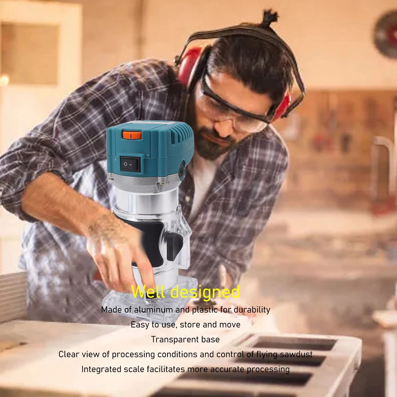 800W Electric Wood Router Tool Multifunctional Handheld Compact Palm Router for Woodworking