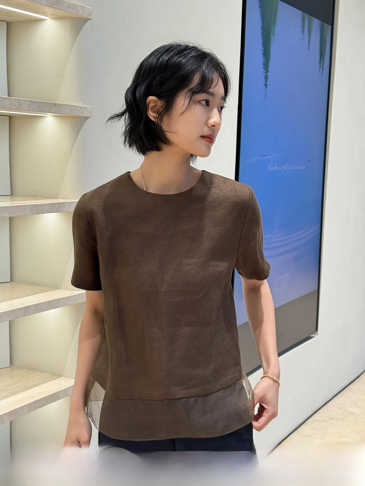 

Удобная льняная повседневная рубашка с круглым вырезом для женщин, винтажный стиль, летняя новинка, свободный крой, модная, из высококачественной ткани