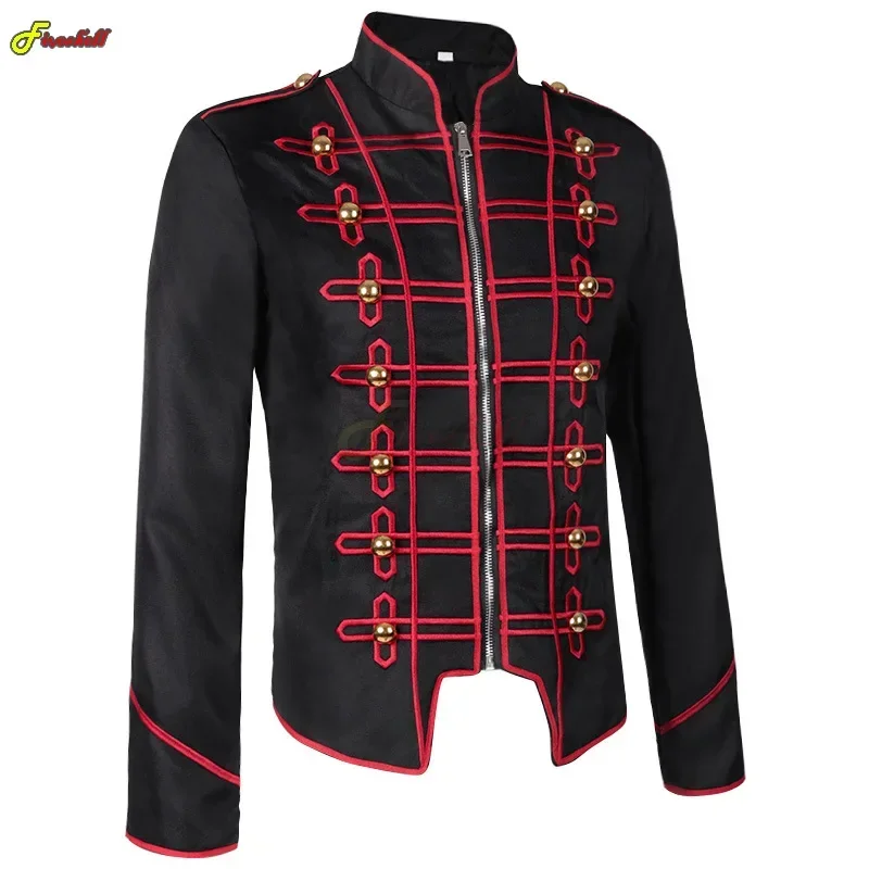 القرون الوسطى الرجعية الحلل الرجال Steampunk العسكرية الطبال القوطية طويلة الأكمام طوق سترة أبلى مرحلة الأداء تأثيري حلي