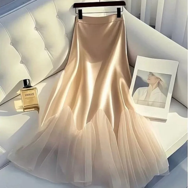 تنورة حورية البحر باللون الرمادي الرمادي التخسيس: شبكة غير متماثلة برباط وساتان لأحداث وحفلات الزفاف وحفلات الكوكتيل #3