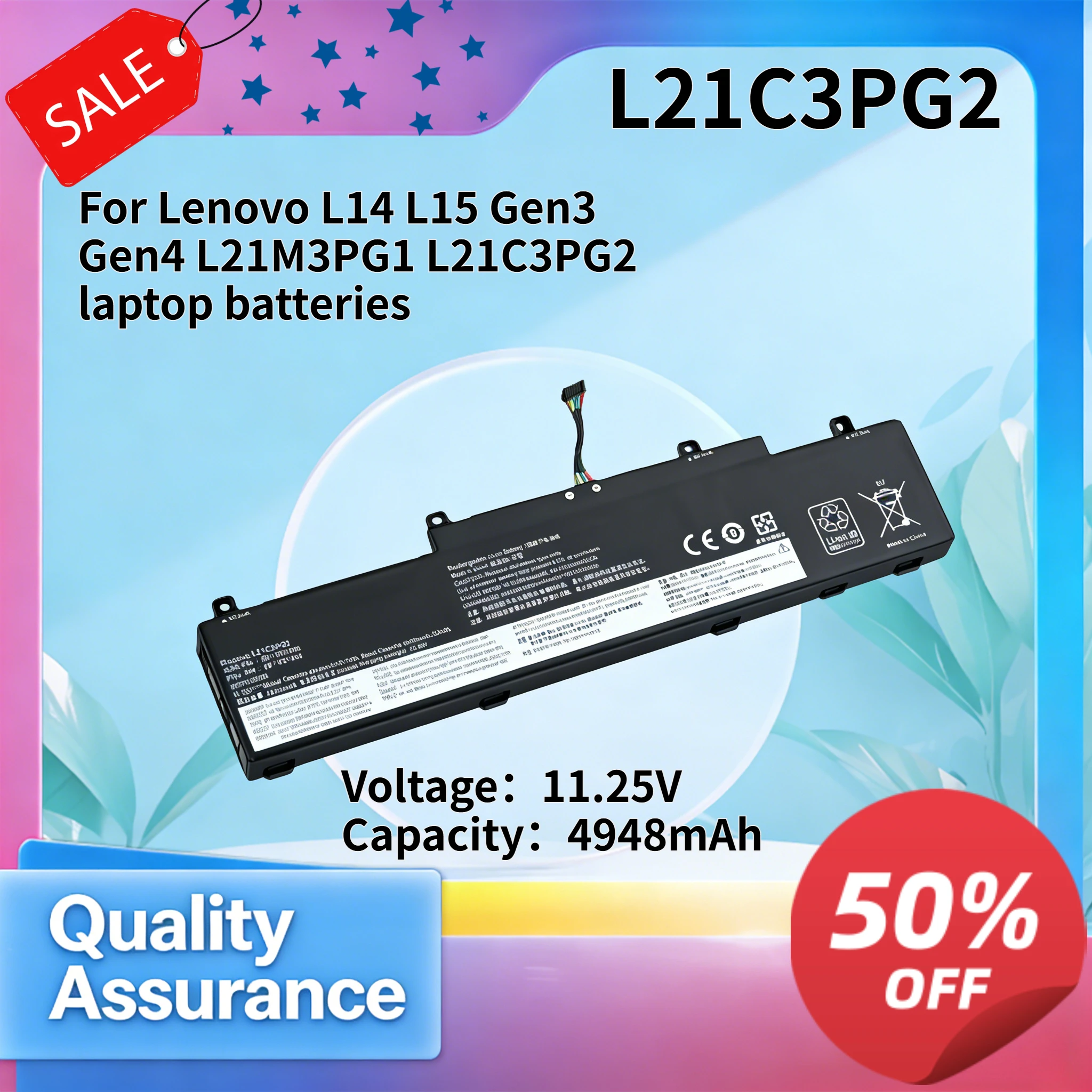 

4948mAh 11.25V Compatible with Le novo L14 L15 Gen3 Gen4 L21M3PG1 L21C3PG2 laptop batteries