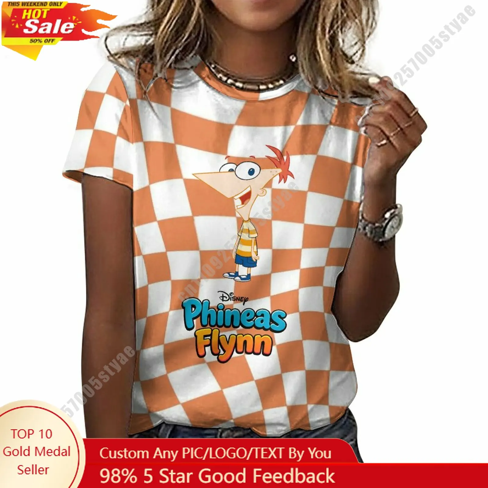

Phineas Flynn T Shirt Disney Cartoon Custom Your Own Cotton Tee Personalized Photo Text Casual Street Style Short Sleeved Top