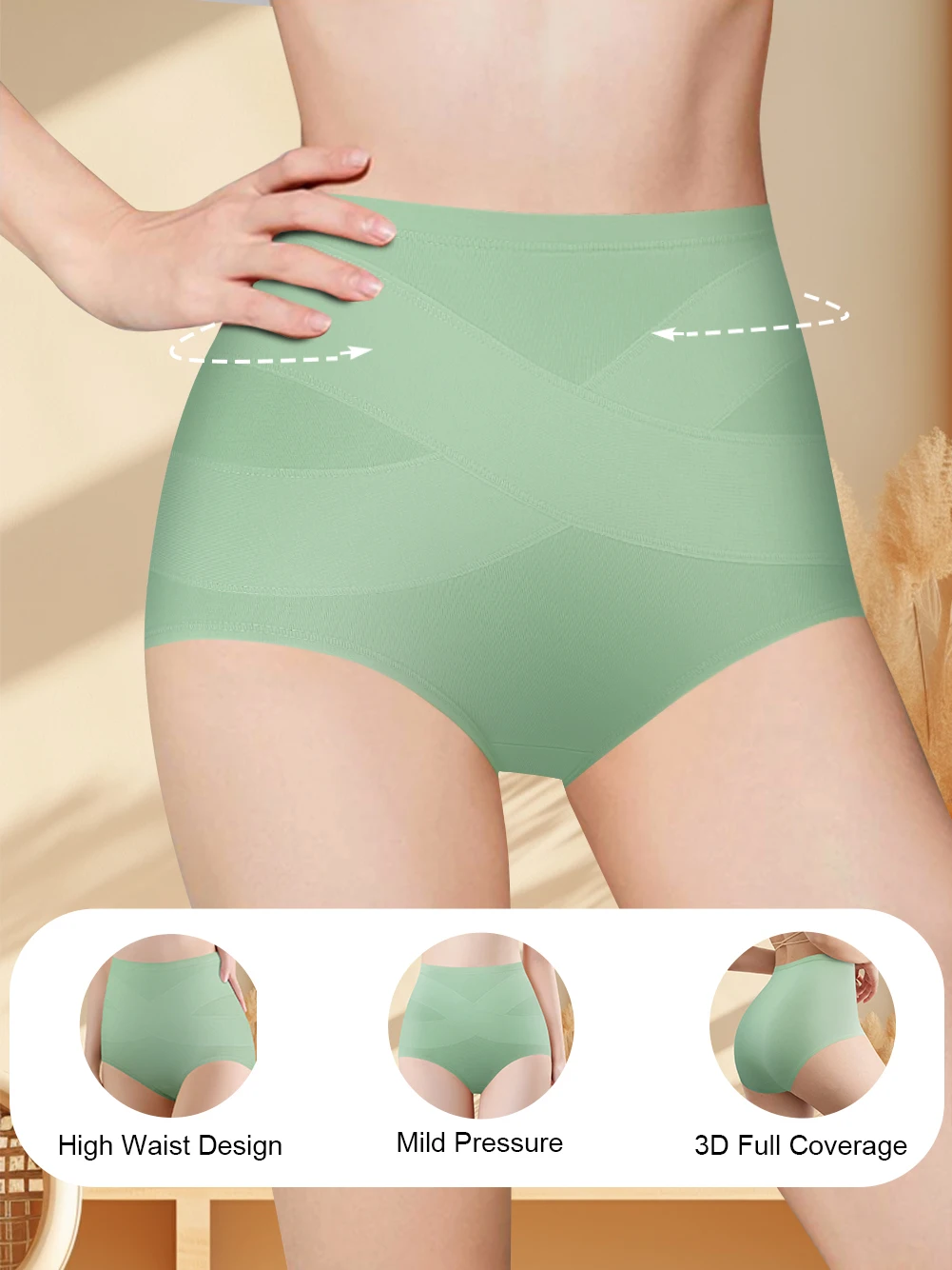 4 pièces/ensemble taille haute croix ventre contrôle bout à bout sous-vêtements femmes slips femmes slips respirant sous-vêtements de sport