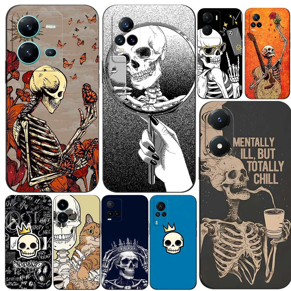 Black Tpu Case For Vivo V5 V5S V7 V9 Youth V11 V11i V15 V17 NEO V20 E V21 V21E V23 V23E PRO 4G 5G Skull Culture