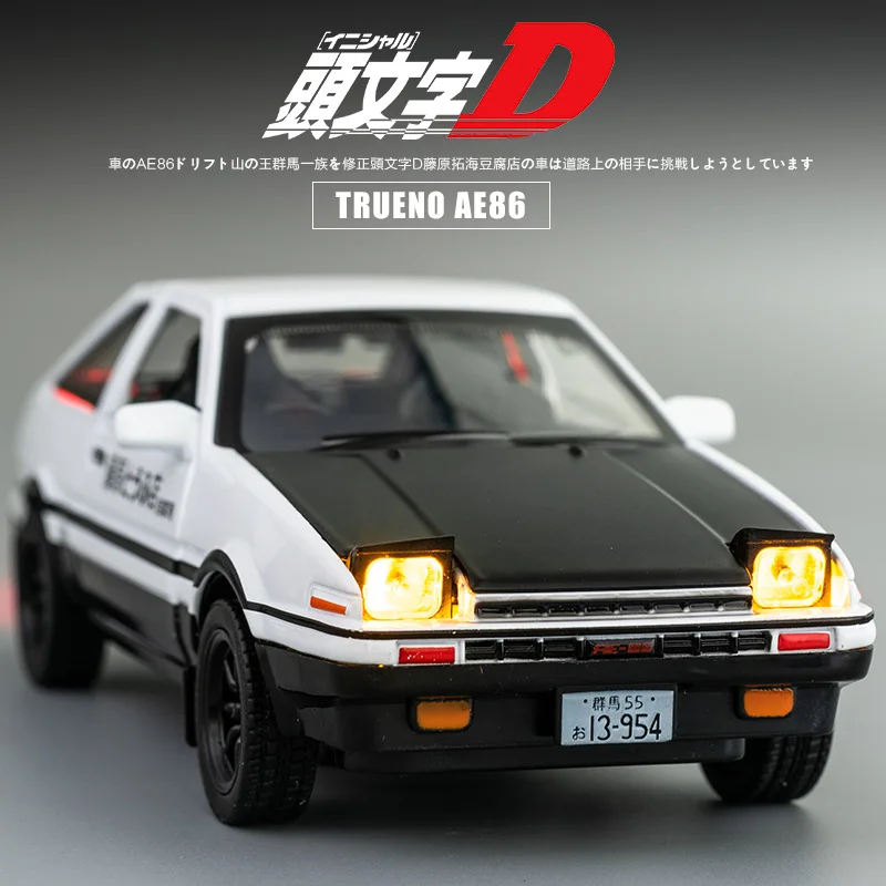 1:20 Initial D Toyota Trueno AE86 Alloy Diecast Car Model Sports Car Pull Back Vehicles Toy Cars Black Hood Toys For Boys