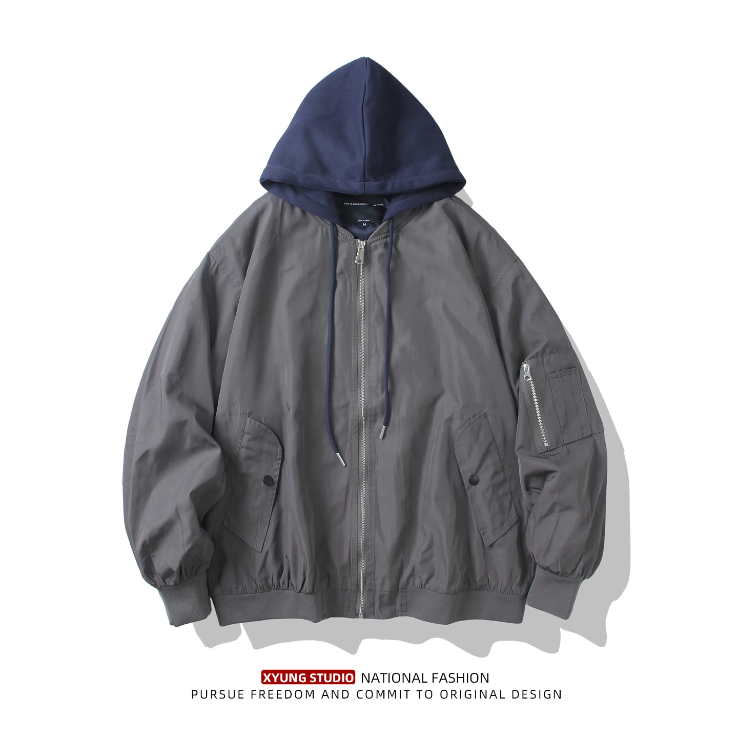 

Loose Casual American Retro Workwear Pilot Jaet Men's Faionable Versatile Baseball Sle Windproof Polyester Fiber Zipper...