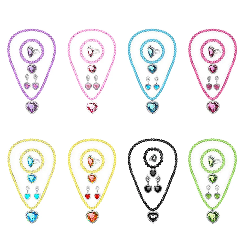 Kinder Mädchen Elsa Sofia Belle Prinzessin Zubehör Verfeinerung Perlen Halskette Armband Ring Ohrring Schmuck 5 Stück Sets – Detail 1