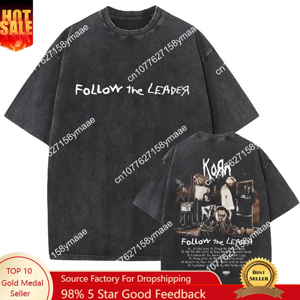 

Limited Edition Rock Band Korn Follow The Leader Double Sided Print T-shirts Washed Vintage Men Women Oversized Metal Music Tees