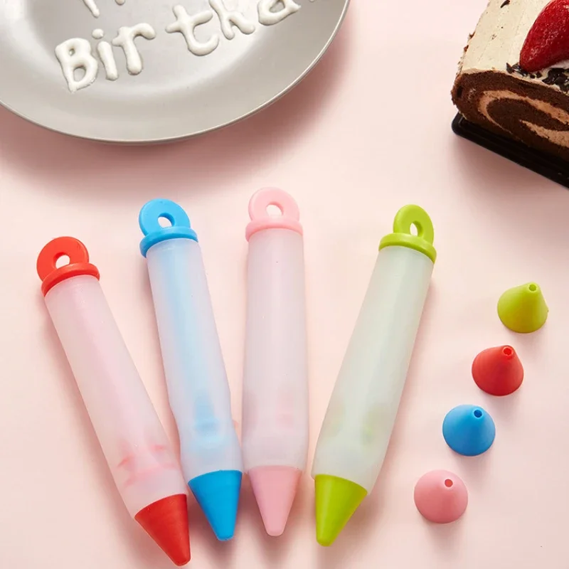 Cake Decorating Tool with 4 Nozzles Cookie Icing Piping Syringe Silicone Food Writing Pen for Dessert DIY Chocolate Cream Pastry