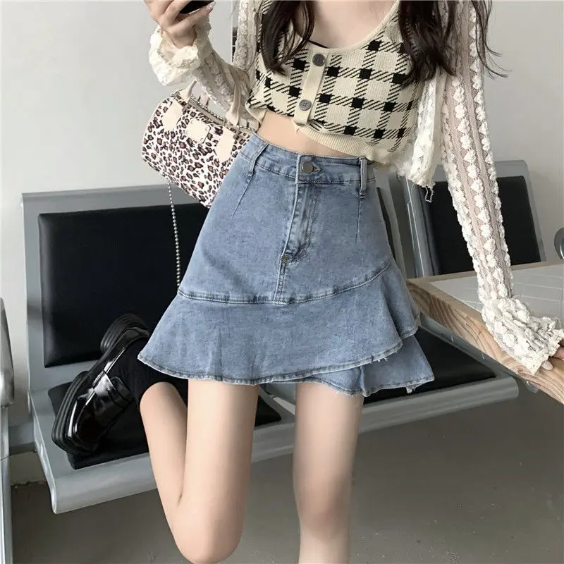 

Ruffled Fishtail Skirt A-line Skirt for Women In Spring and Summer, High Waist, Buttocks, Denim Skirt Skirt