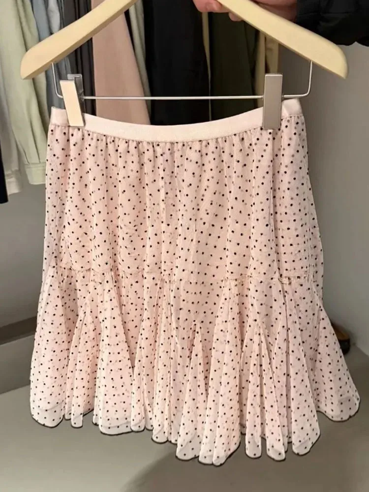 

Fairy Mesh Polka Dot Mini Skirt Women 2026 Summer High Waist Pleated A-line Party Skirts Sweet Y2k Aesthetic Faldas