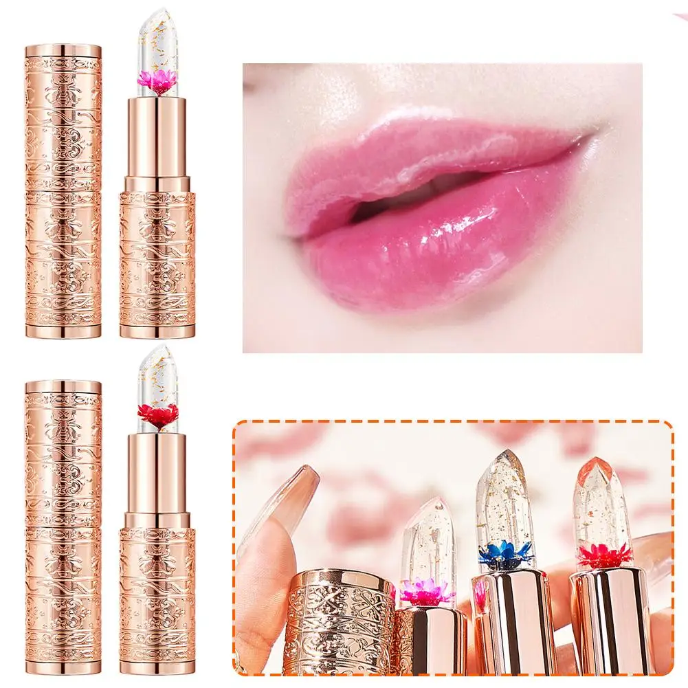 3 Farben Blume transparenten Lippenstift dauerhafte Feuchtigkeit creme Kristall Gelee Lippenstifte Temperatur Farbwechsel Lippen balsam Lippen Pflege