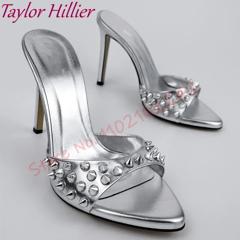 مثير الذهب برشام النعال جولة تو خنجر الفم الضحلة عالية الكعب الصنادل الحفلات العصرية أنيقة لباس خارجي النعال #3