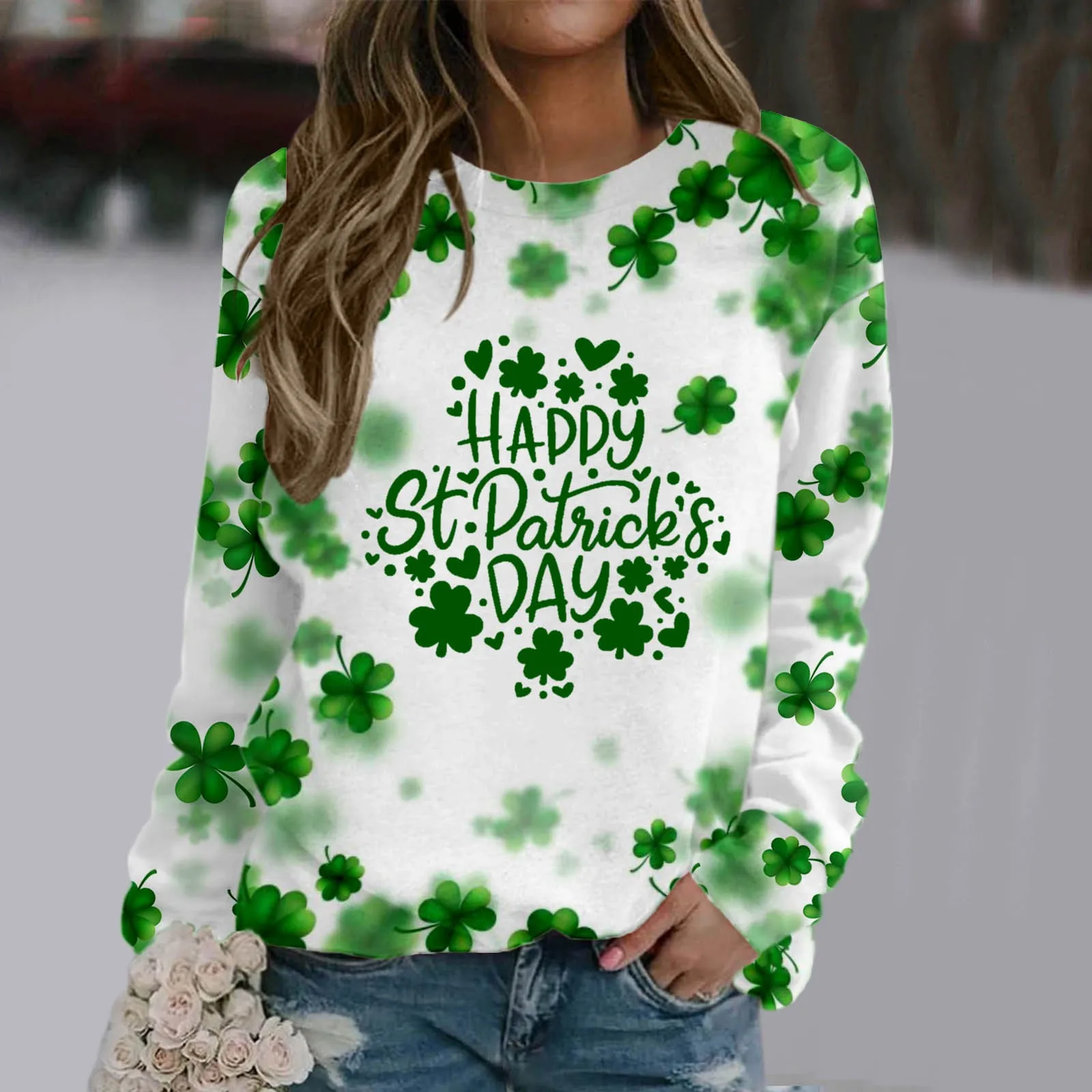 Women's Fashion Hoodies Womens St Patricks Day Prints Long Sleeve O Neck Hoodless Sweatshirt Graphic Hoodies For Female свитшот