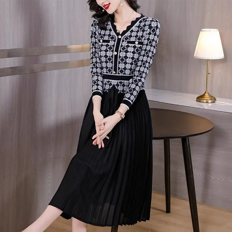 Miyake Pleated Dress New Style Checkered Splicing Fashionable High-end Slimming and Stylish Plus Size Skirt