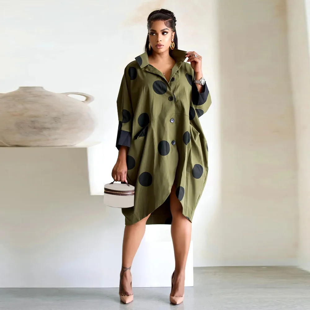 Kobiety z nadrukiem guziki, na co dzień koszula z długim rękawem 2024 odzież damska sukienka o nieregularnym kroju jednorzędowy kardigan