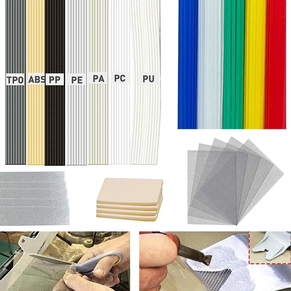 Welding Rods Set 120pcs For Plastic Repair On Car Bumpers Mowers ABS PP PU PE PA PC TPO With Stainless Steel Mesh Tape
