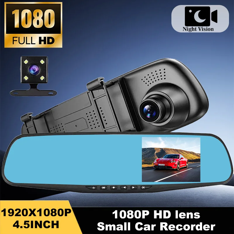 1080P Dual Lens Mirror Dash Cam, 4.5