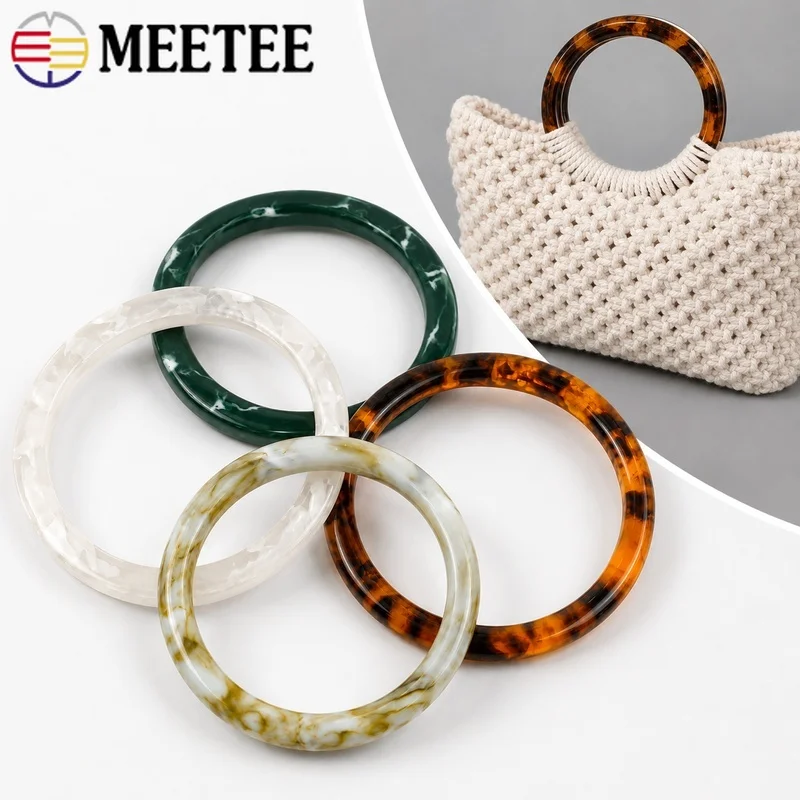 2Pcs 10cm Resin Round Bag Handle O Ring Purse Grip for Crochet Woven Straw Handbag Replacement Decorative Tote Craft Accessory