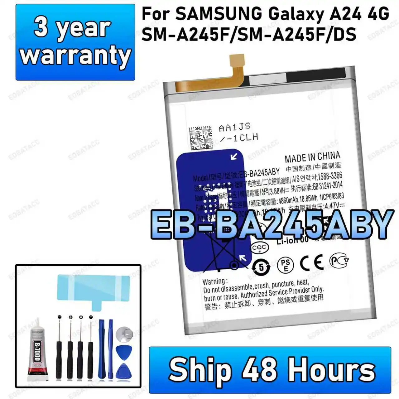

100% новый высококачественный аккумулятор EB-BA245ABY для SAMSUNG GALAXY A24 4G/SM-A245F/DS, сменная батарея + бесплатные инструменты