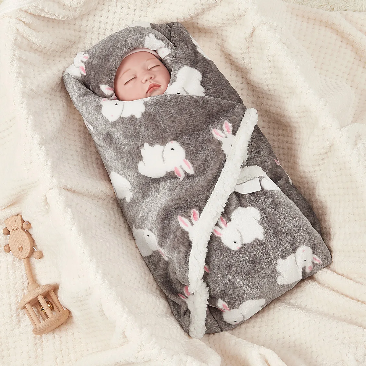 Winter Newborn Baby Swaddle Blanket Double Layer Thickened Flannel Lamb Wool Blankets Baby Bedding Stroller Cover Baby Items