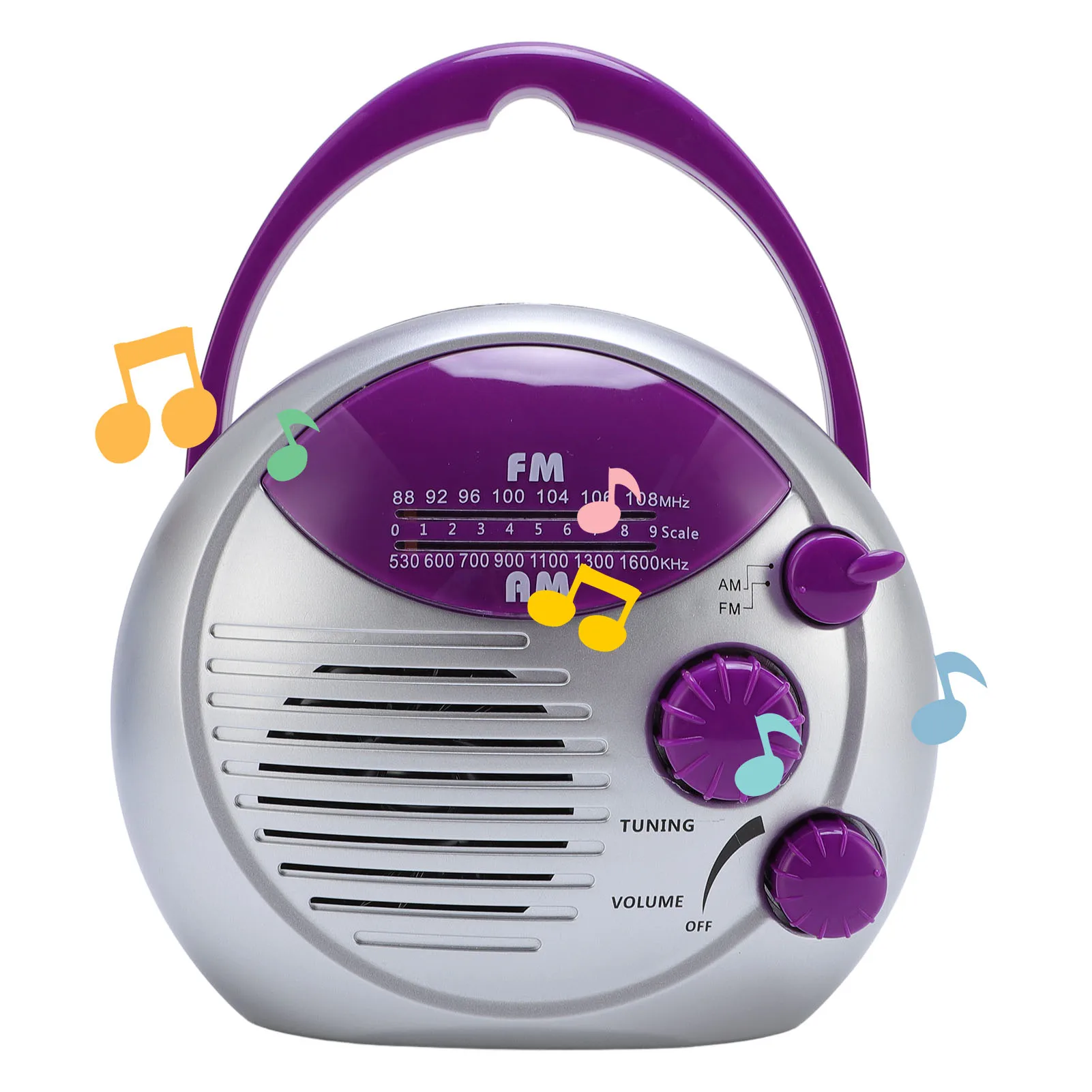 راديو محمول يعمل بالبطارية AM/FM، راديو دش مقاوم للماء مثالي للحمامات والمطابخ والاستحمام الخارجي