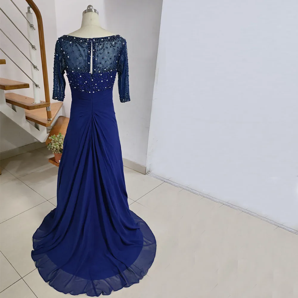 In Stock A Line Chiffon Mother of the Bride Dresses V Neck Half Sleeve Beading Wedding Guest Dress Sequin Womens Formal Wear