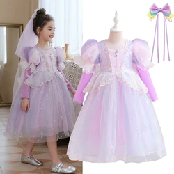 Halloween Princesss Pink Costumes Kids Autumn And Winter Dress Fancy Clock Flower Girl Dresses for Weddings Party Clothing
