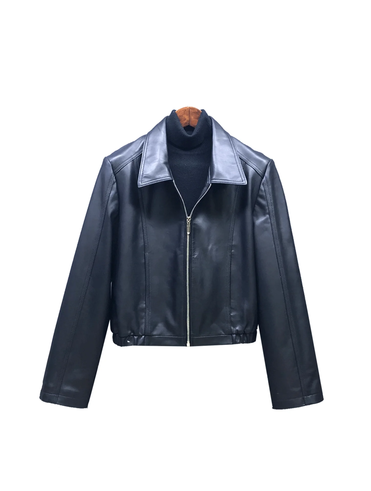 Faionable ort Genuine Leather Jaet Women's Loose Casual Sle Square Collar Biker Coat Slimming Effect Youth Commute Wind