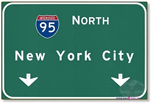 TSOSK Metal tin Sign American Yesteryear I-95 Interstate NYC New York City ny Metal Highway Freeway Sign Exterior Home Cave Gara