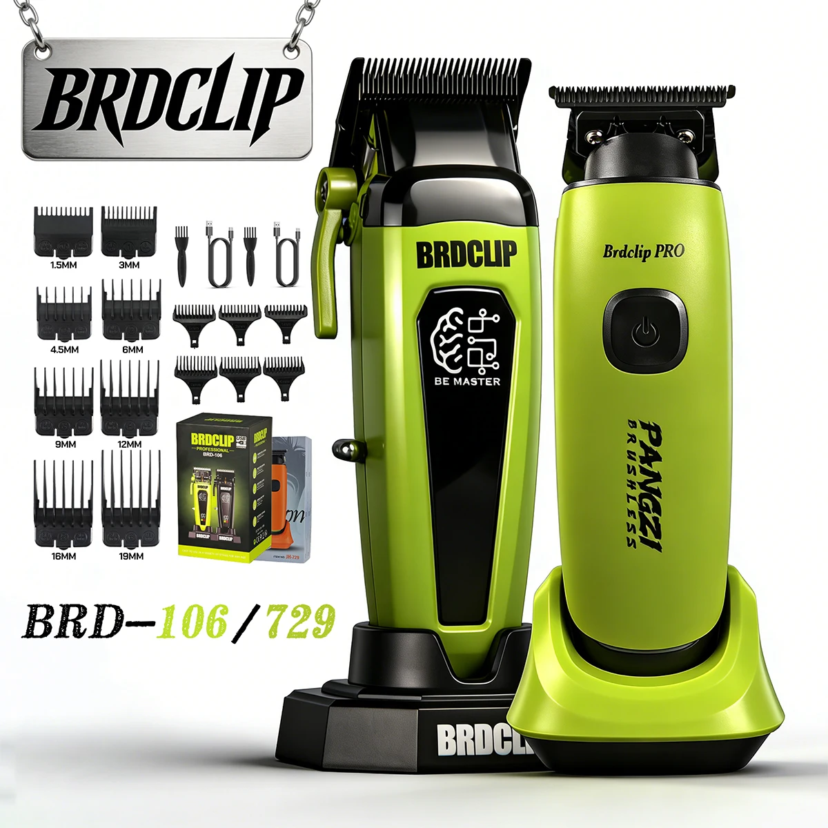 

Professional Electric Hair Clipper BRDCLIP Barber Shop KIT 106-729 Hair Trimmer for Man DLC Blade 7500-8000RPM with Base Cutter