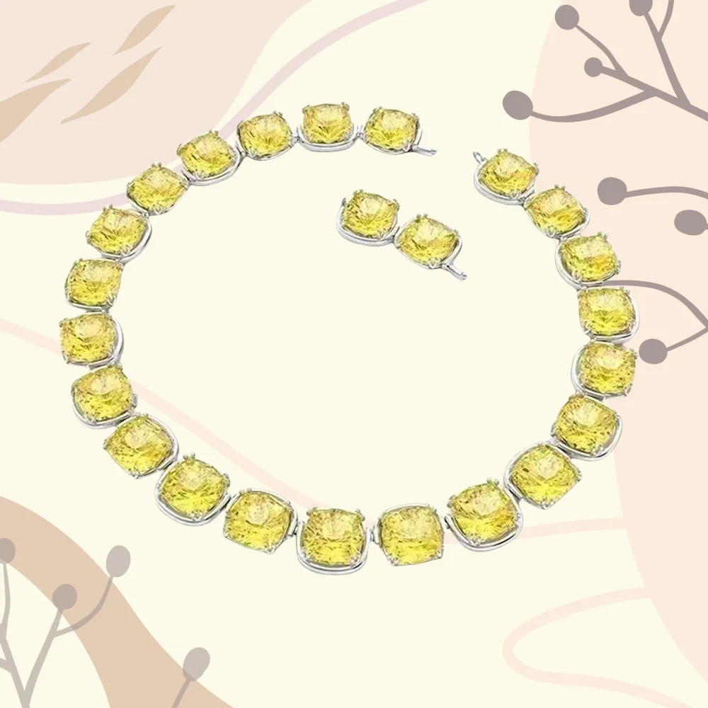 

Новинка 2025 года, персонализированное ослепительное ожерелье в повседневном стиле с желтыми кристаллами и квадратными ожерельями, женские аксессуары, подарок на фестиваль