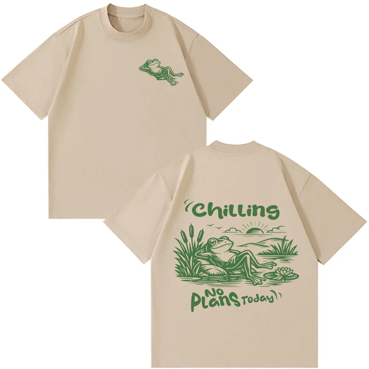 Funny Frog Meme T-Shirt No Plans Today Chill Frog Print T Shirt Men Women Cotton Hip-hop T Shirt Short-sleeved Fashion T-shirts
