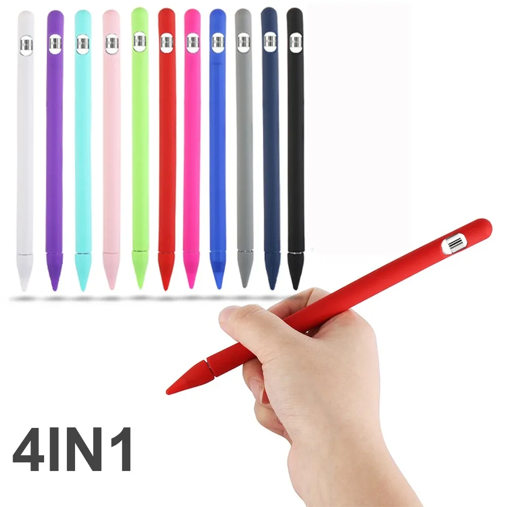 Case for IPad Tablet Touch Pen Stylus Protective Sleeve Case 4-in-1 Colorful Soft Silicone Cover for Apple Pencil 1st Generation image 3