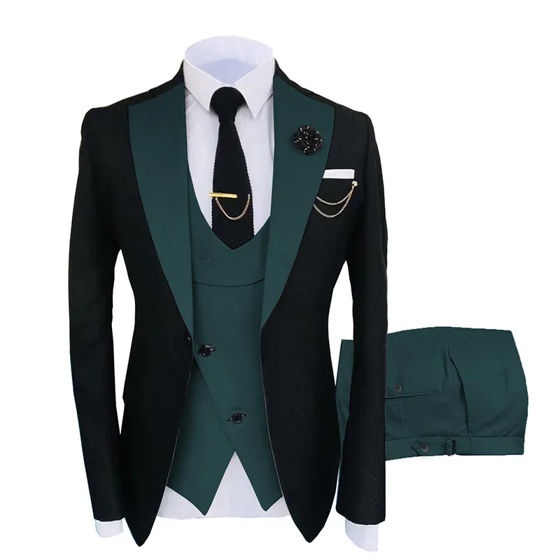 

B139-Spring business casual suit three piece suit groom best man wedding one button suit