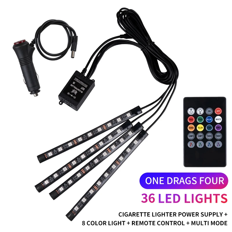 Neon LED Auto-interieur Ambient Voet Strip Light Kit Accessoires RGB Backlight Afstandsbediening App Muziekbediening Auto Decoratieve Lamp