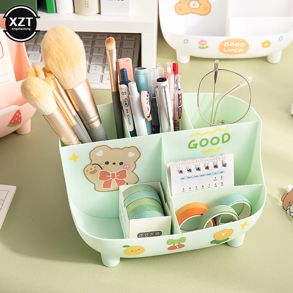 Creative พลาสติก Desktop Organizer ผู้ถือปากกาโต๊ะมัลติฟังก์ชั่นแต่งหน้าดินสอจัดเก็บกล่องโรงเรียนเครื่องเขียน Office